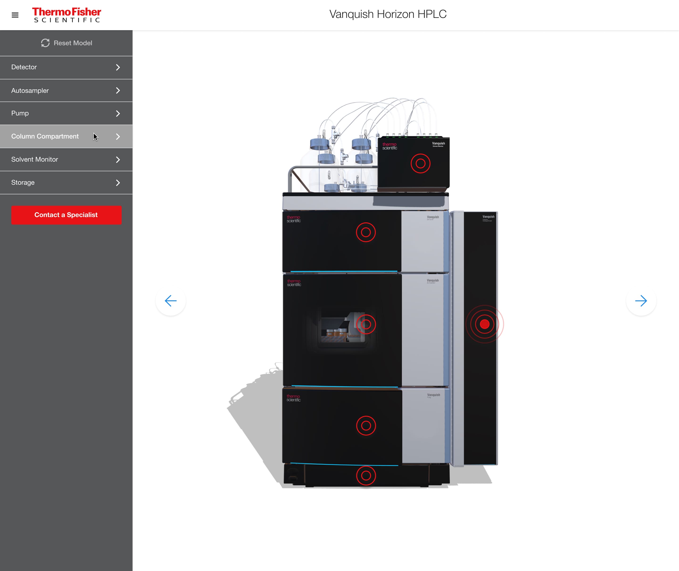 3D Product Tour Column Compartment Hover