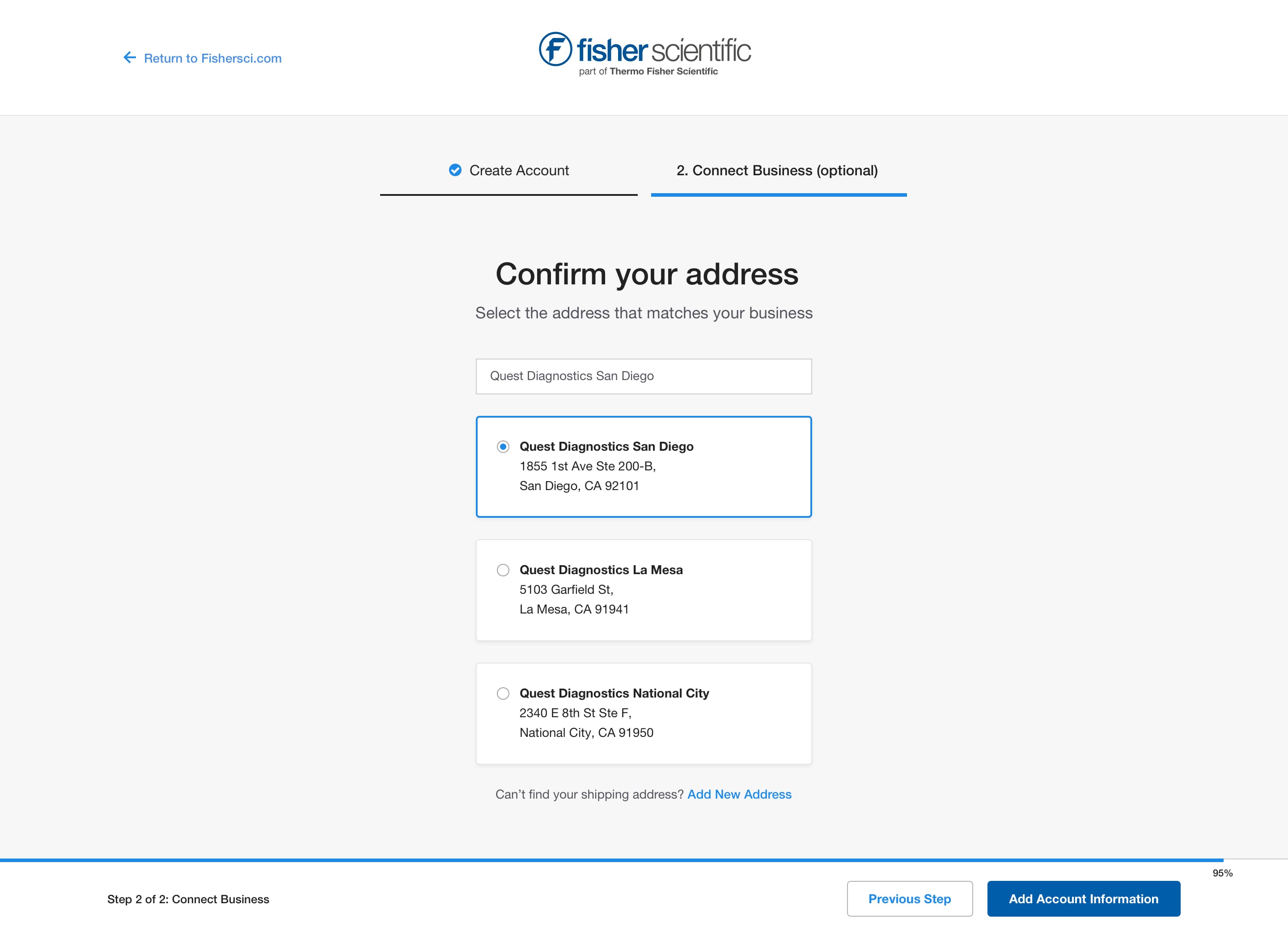 Connect Your Business - Address Selected